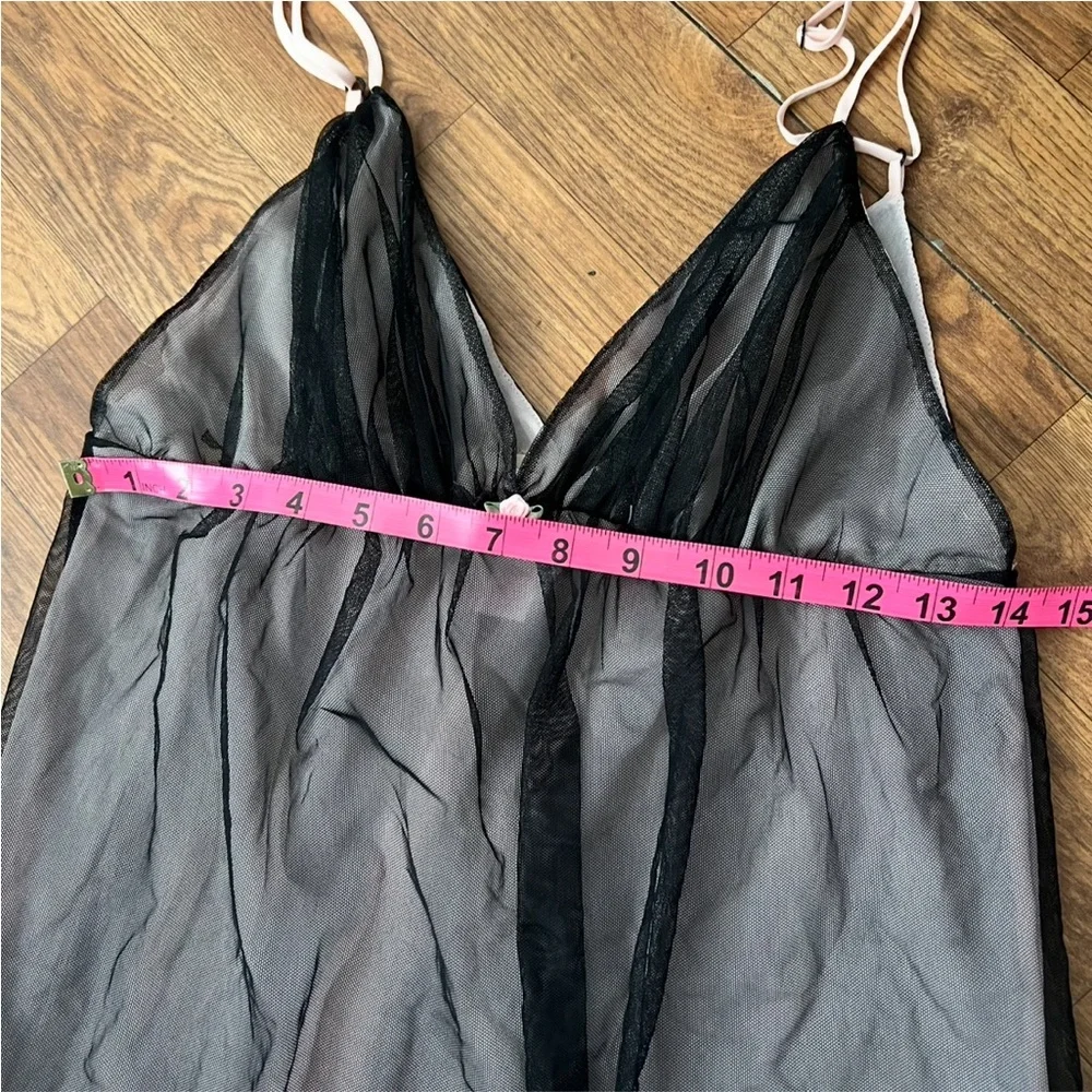 Oscar De La Renta Women's Black Lace Mesh Chemise Babydoll Lingerie Size M